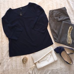 ❤️ LANE BRYANT Navy Top 3/4 eyelet detail sleeve